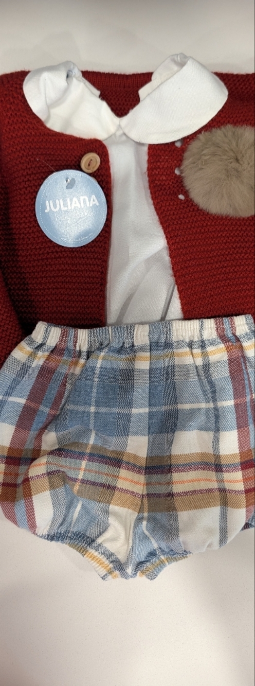 Julianna Kids Red Knit Matching Set with Plaid Skirt